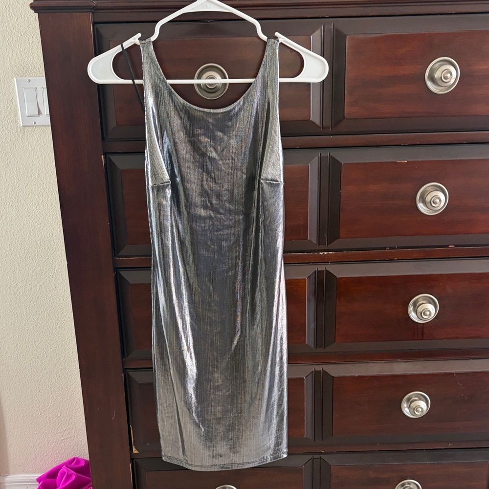 Guess Shimmering Silver Backless Dress